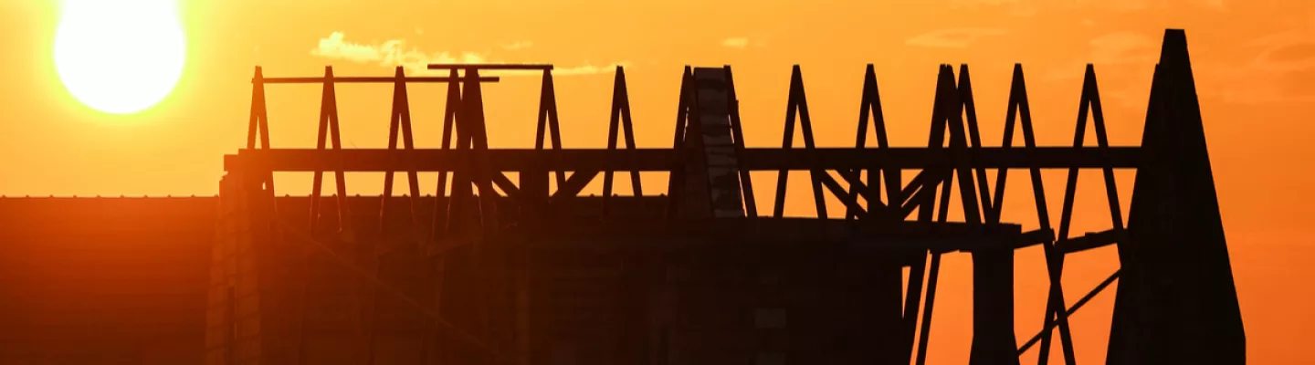 coucher de soleil sur le chantier