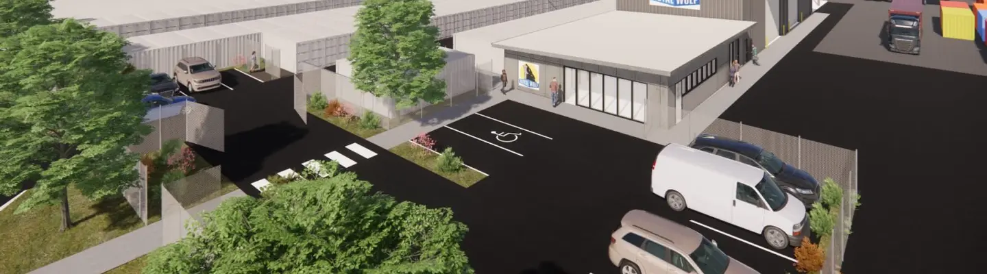  Schéma architectural et rendu 3D d’une installation moderne de pointe en cours de développement, mettant en valeur une conception futuriste.