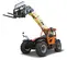 Vue avant inclinée d’un chariot élévateur à portée variable JLG orange et jaune avec flèche allongée, chariot élévateur et cabine fermée.