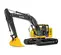 excavatrice JOHN DEERE jaune et grise avec balancement réduit de l’arrière