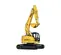 excavatrice KOBELCO jaune et grise avec balancement réduit de l’arrière