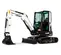 Mini-excavatrice BOBCAT noire et blanche avec balancement réduit de l’arrière