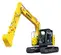 Excavatrice KOBELCO jaune et grise 13,6 à 15,9 t, aucun balancement de l’arrière