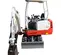Mini-excavatrice TAKEUCHI rouge, blanche et grise de 3 000 à 3 999 lb, zéro balancement de l’arrière