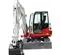 Mini-excavatrice TAKEUCHI blanche, rouge et grise de 3,5 à 3,5 tonnes