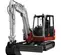 Mini-excavatrice Takeuchi rouge et blanche avec balancement réduit de l’arrière