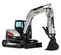 Mini-excavatrice Bobcat blanche avec balancement réduit de l’arrière