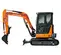 Mini-excavatrice HITACHI orange, grise et noire de 2,5 à 3,5 tonnes, balancement de l’arrière zéro