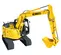 Excavatrice KOBELCO jaune et grise 13,6 à 15,9 t, aucun balancement de l’arrière