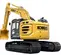 excavatrice KOBELCO jaune, noire et grise de 22 à 24 000 kg, balancement réduit de l’arrière