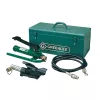 Plieuse de câble hydraulique GREENLEE verte et argent avec pompe à pied, flexible et boîte de rangement