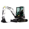 Mini-excavatrice BOBCAT noire et blanche avec balancement réduit de l’arrière