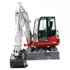 Mini-excavatrice TAKEUCHI blanche, rouge et grise de 3,5 à 3,5 tonnes