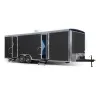 Remorque de toilettes satellite noire à 15 postes avec portes ouvertes