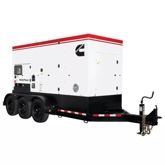 Génératrice remorquable CUMMINS blanche, noire et rouge, 250 à 279 kW, diesel de niveau 4