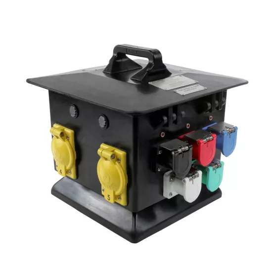 Panneau de dévidoir de câble à caisson quad de 100 A LEX noir, jaune, blanc, rouge, bleu et céladon