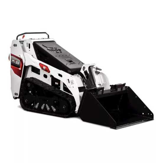 Chargeuse à chenilles compacte BOBCAT blanche et noire de 120 à 180 kg