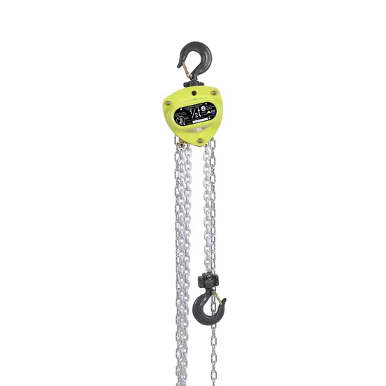 Palan à chaîne manuel AMH jaune, noir et argent, 1/2 tonne