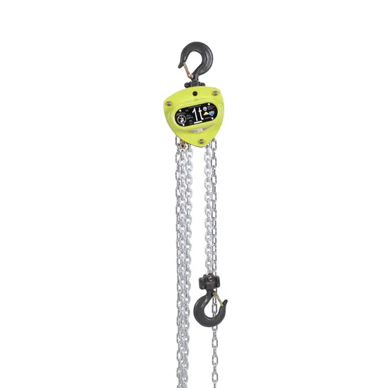 Palan à chaîne manuel AMH jaune, noir et argent, 1 tonne