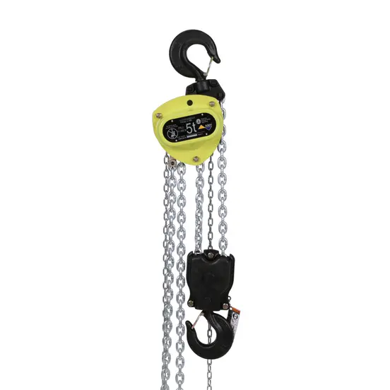 Palan à chaîne manuel AMH jaune, noir et argent, 5 tonnes